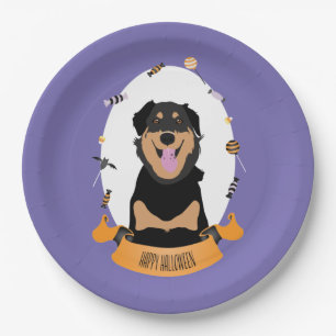 Assiettes En Carton Candy Portrait Rottweiler Chien pourpre orange