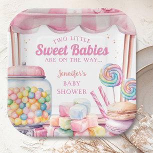Assiettes En Carton Candyland Twins Baby shower Rose Girl