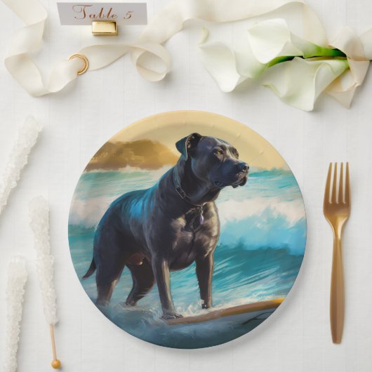 Assiettes En Carton Cane Corso Beach Surf Peinture (Mariage)