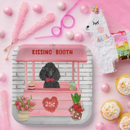 Assiettes En Carton caniche Chien Valentine's Day Kissing Booth (Fête)
