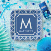 Assiettes En Carton Canne bleue et blanche | Rattan | Monogramme (Fête)