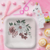 Assiettes En Carton cannelle rose rose blanc fleuri mariage (Fête)