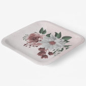Assiettes En Carton cannelle rose rose blanc fleuri mariage (Angulaire)