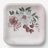 Assiettes En Carton cannelle rose rose blanc fleuri mariage (Recto)