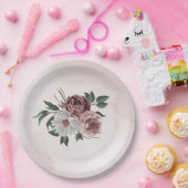 Assiettes En Carton cannelle rose rose blanc fleuri mariage (Fête)