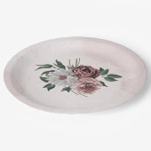 Assiettes En Carton cannelle rose rose blanc fleuri mariage (Angle)
