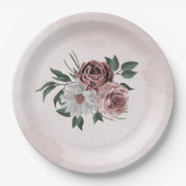 Assiettes En Carton cannelle rose rose blanc fleuri mariage (Devant)