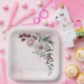 Assiettes En Carton cannelle rose rose blanc fleuri mariage (Fête)