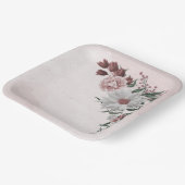 Assiettes En Carton cannelle rose rose blanc fleuri mariage (Angulaire)