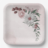 Assiettes En Carton cannelle rose rose blanc fleuri mariage (Recto)