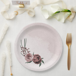 Assiettes En Carton cannelle rose rose blanc fleuri mariage