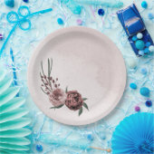 Assiettes En Carton cannelle rose rose blanc fleuri mariage (Fête)