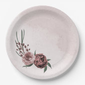 Assiettes En Carton cannelle rose rose blanc fleuri mariage (Devant)