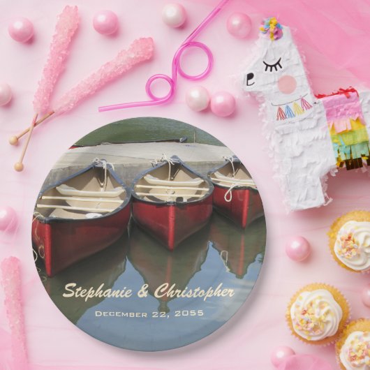 Assiettes En Carton Canots rouges Mariage Nom et date Plaque papier (Fête)