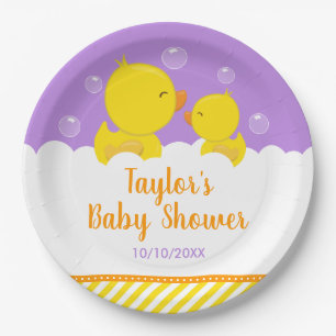 Assiettes En Carton Caoutchouc jaune et violet Baby shower