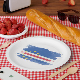 Assiettes En Carton Cape Verde flag brush stroke, national flag