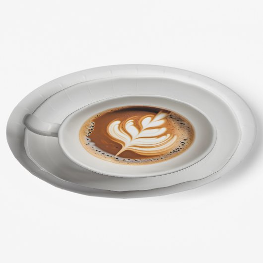 Assiettes En Carton Cappuccino Design Feuille En Coupe Blanche (Angle)
