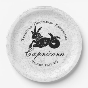 Assiettes En Carton Capricorne noir blanc Zodiac Astrologie Vintage