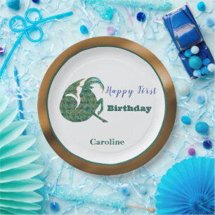 Assiettes En Carton Capricorne Zodiaque 1er Anniversaire Or Vert Artis