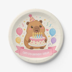 Assiettes En Carton Capy 5e anniversaire Ruban rose Capybara mignon Fi