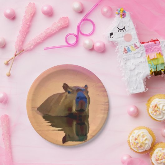 Assiettes En Carton Capybara Émergée d'un lac paisible (Fête)