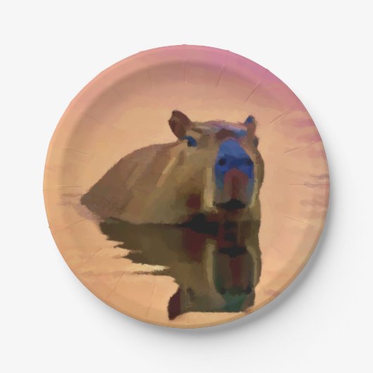 Assiettes En Carton Capybara Émergée d'un lac paisible (Devant)