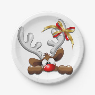 Assiettes En Carton Caractère drôle de Noël perplexe par renne