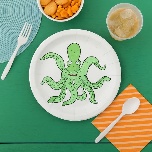 Assiettes En Carton Caractère pieuvre verte Quirky Sea Monster