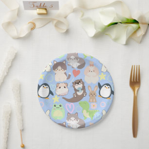 Assiettes En Carton Caractères de dessin mignon motif L Blue BG