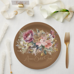 Assiettes En Carton Caramel Brown rose Pêche Bourgogne Floral Douche
