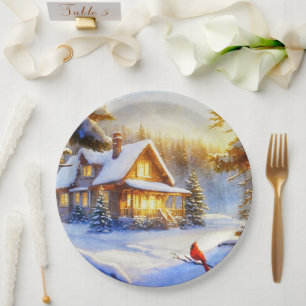 Assiettes En Carton Cardinal à l'occasion d'un jour de neige