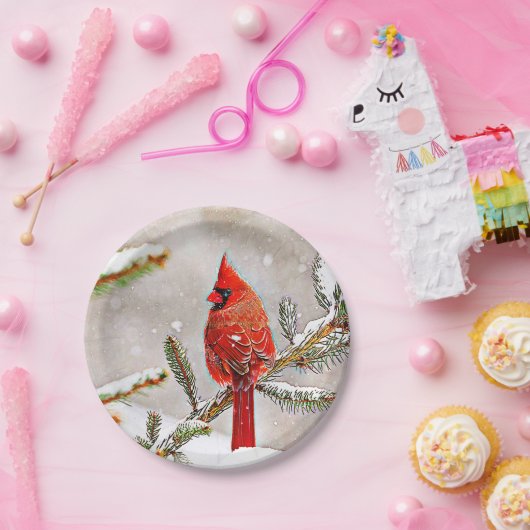 Assiettes En Carton Cardinal dans un pin (Fête)