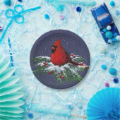 Assiettes En Carton Cardinal de Noël dans la neige : Vacances, oiseau (Fête)