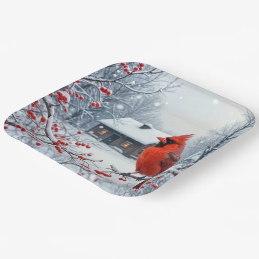 Assiettes En Carton Cardinal De Noël Sur Berry Branch (Angulaire)