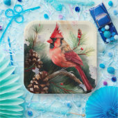 Assiettes En Carton Cardinal en À feuillage persistant à Noël (Fête)