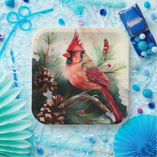 Assiettes En Carton Cardinal en À feuillage persistant à Noël (Fête)