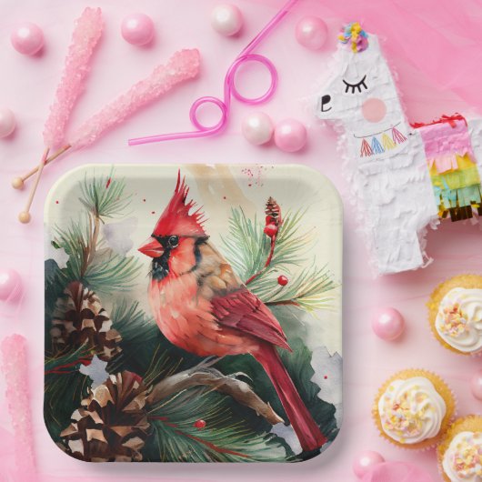 Assiettes En Carton Cardinal en À feuillage persistant à Noël (Fête)