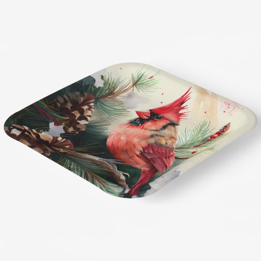 Assiettes En Carton Cardinal en À feuillage persistant à Noël (Angulaire)