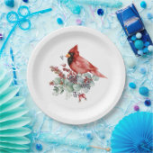 Assiettes En Carton Cardinal rouge, Baies rouges, Noël Eucalyptus (Fête)