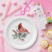 Assiettes En Carton Cardinal rouge, Baies rouges, Noël Eucalyptus (Fête)