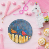 Assiettes En Carton Cardinals on the Fence Painting - Art original (Fête)