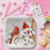 Assiettes En Carton Cardinaux dans la neige et la scène de l'arbre À f (Fête)