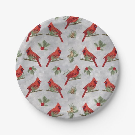 Assiettes En Carton Cardinaux d'hiver et plaque en papier de pin (Devant)