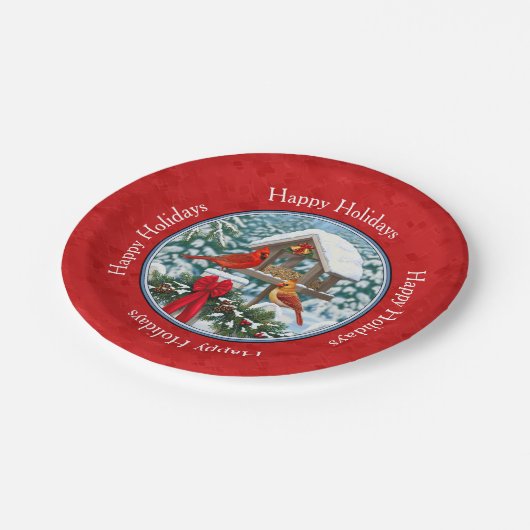 Assiettes En Carton Cardinaux Noël Birdfeeder Rouge (Angle)