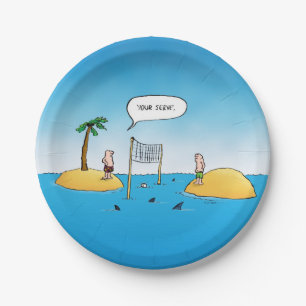 Assiettes En Carton Caricature amusante de Shark Volleyball