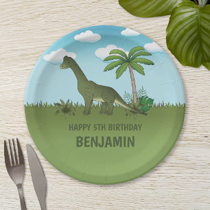 Assiettes En Carton Caricature Brachiosaurus Dinosaur Anniversaire de