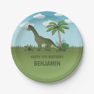 Assiettes En Carton Caricature Brachiosaurus Dinosaur Anniversaire de
