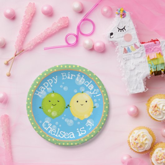 Assiettes En Carton Caricature d'amis lime de citron vert mignon (Fête)