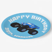 Assiettes En Carton Caricature de camion monstre bleu mignon personnal (Angle)