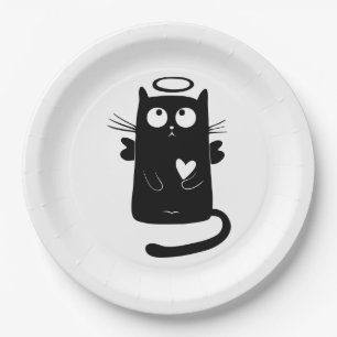 Assiettes En Carton Caricature de chat noir angélique